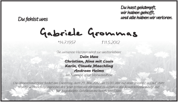 Traueranzeige von Gabriele Grommas von Pegnitz-Zeitung